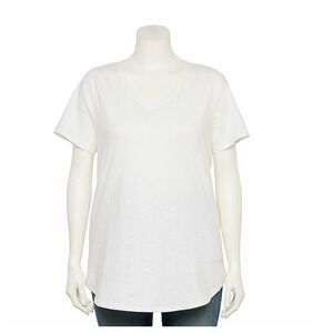 NWT 4XL Sonoma Women's Plus Size Everyday Tee V-Neck‎ Short Sleeve White Shirt